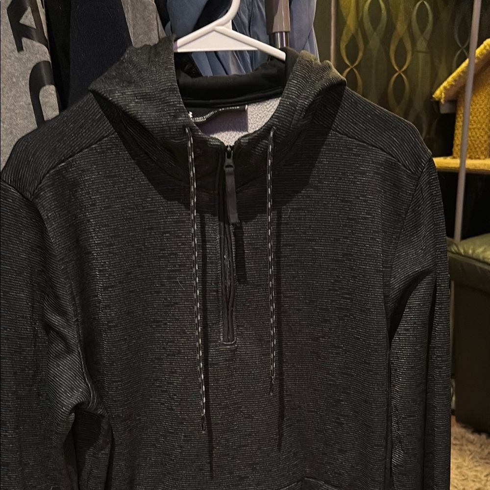 Black Hooded Pullover with Half-Zip